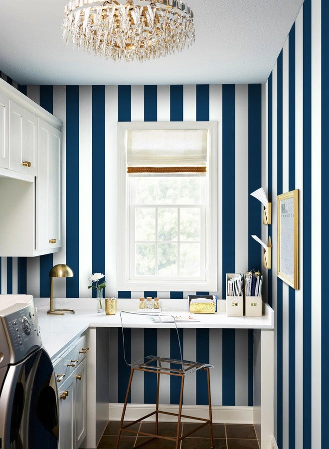 Guvana 17.7"x197" Navy Blue Wallpaper Striped Peel and Stick Wallpaper Blue and White Contact Paper Modern Self-Adhesive Removable Wall Paper for Bedroom Livingroom Decor - Image 3